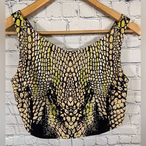 McQ by Iconic ALEXANDER MCQUEEN Luxury Chic Crocodile Print Layered Crop Top S